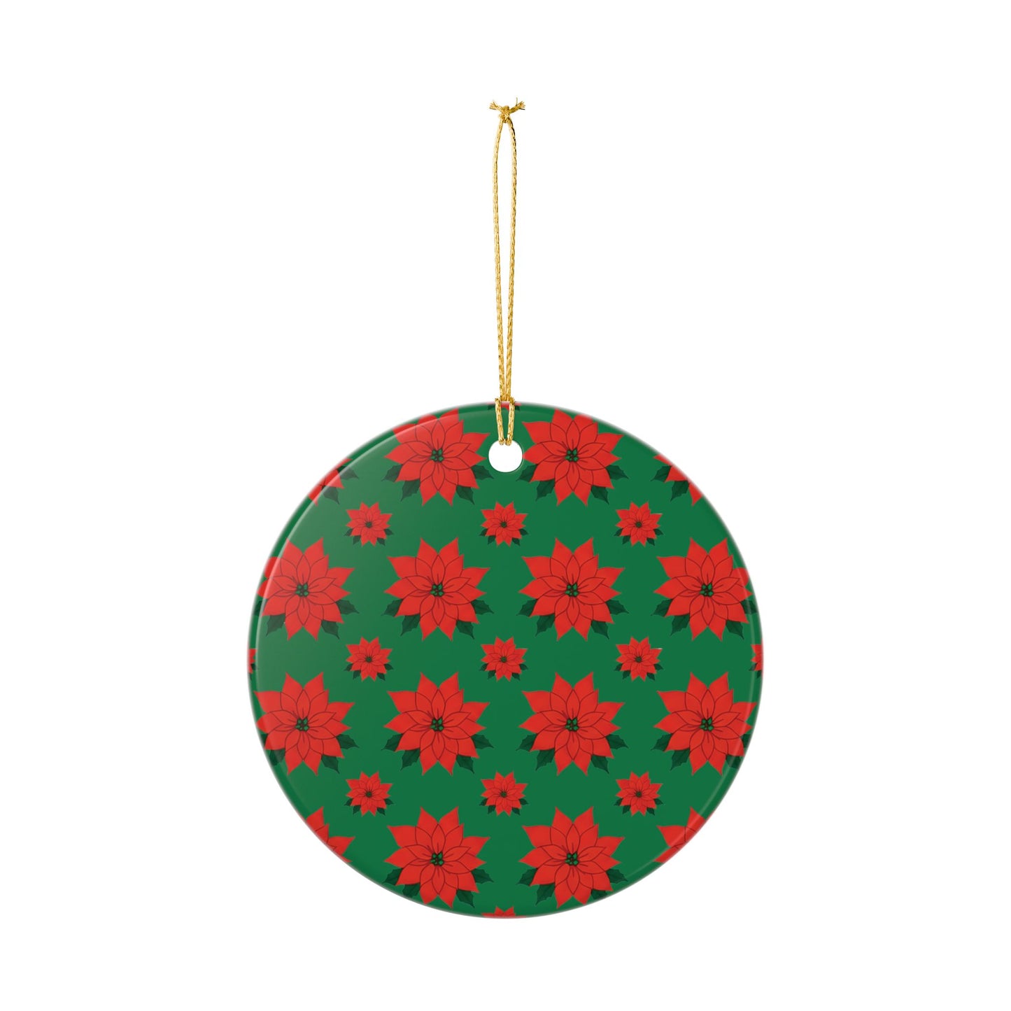Poinsettia Pattern Ceramic Ornament | Christmas Holiday Decoration