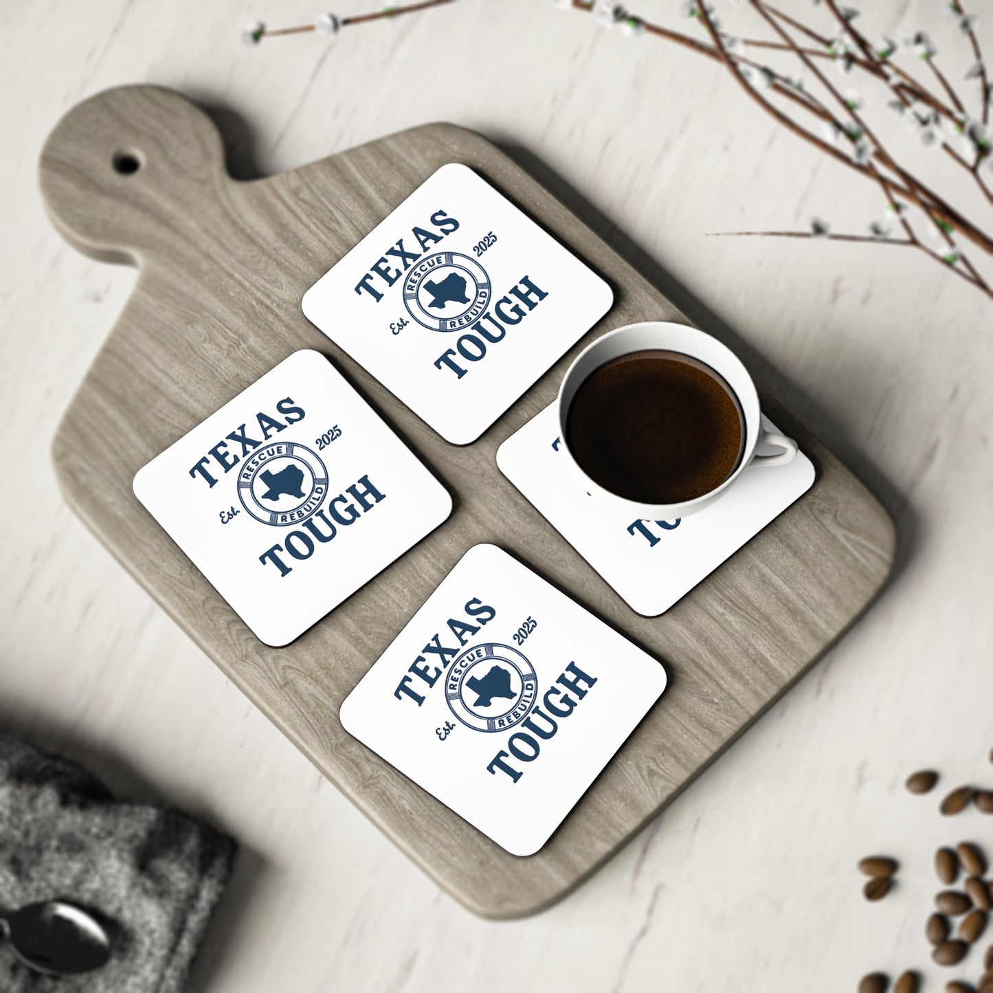 Coasters, Texas Tough Rescue and Rebuild design - strength through tragedy, Drink Coasters, Home Decor, Housewarming Gift, Texas Pride,