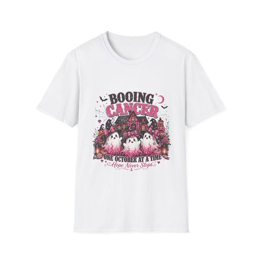 Booing Cancer T-Shirt | Halloween Haunted House, Ghosts, Pink Ribbon Awareness