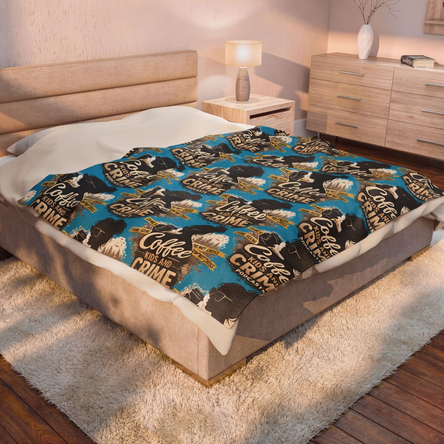 Coffee and Crime Podcast Velveteen Plush Blanket for Mom | True Crime Coffee Pattern