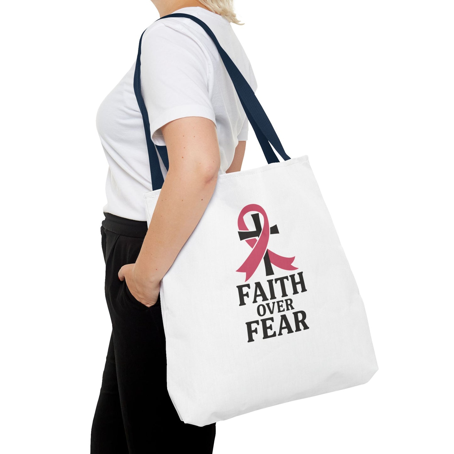 Faith Over Fear Tote Bag, Inspirational Gift for Cancer Awareness, Motivational Tote, Breast Cancer Support, Daily Use Bag