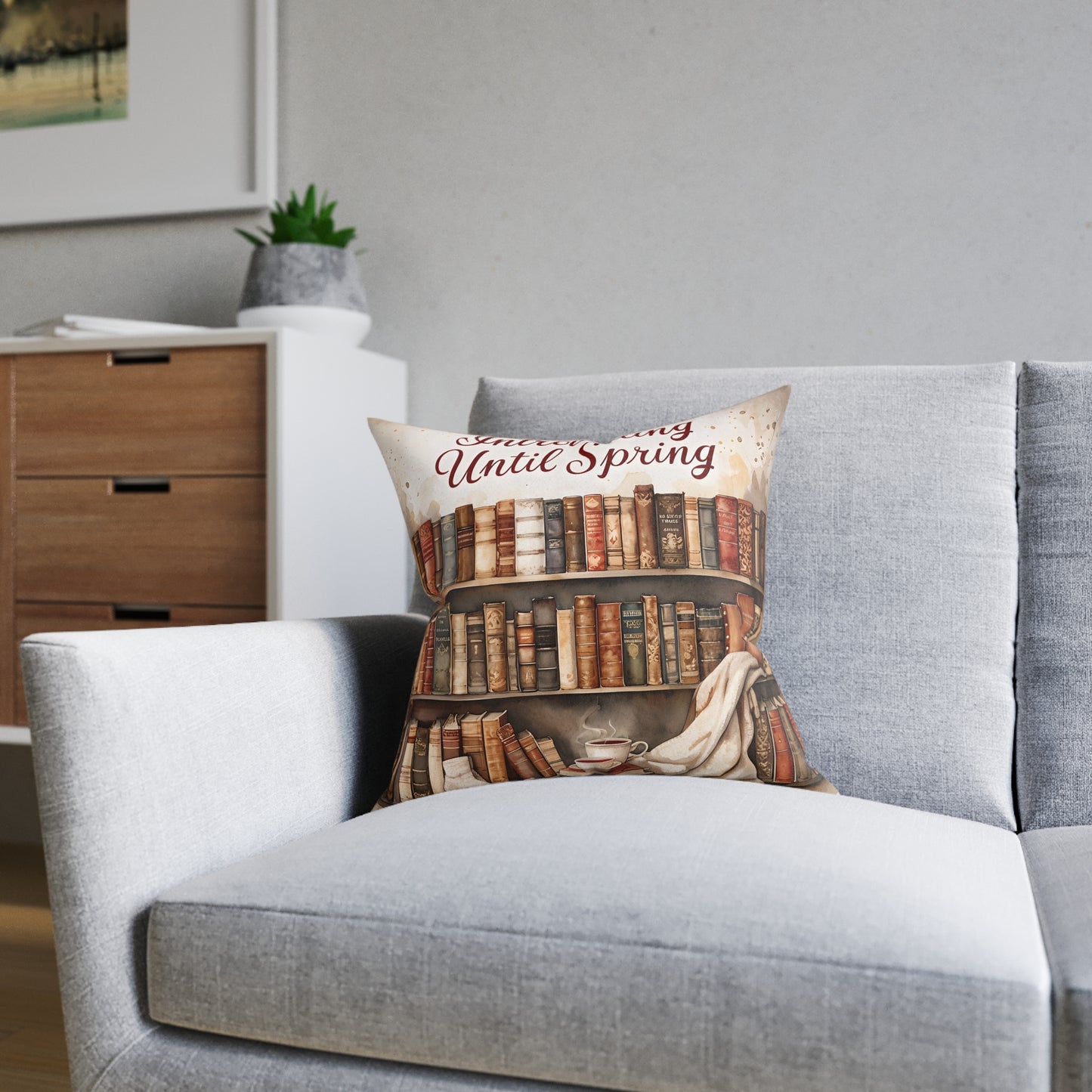 Cozy Reading Square Pillow for Book Lovers, Introverting Until Spring Decor, Literary Gift, Home Cushion, Library Accent