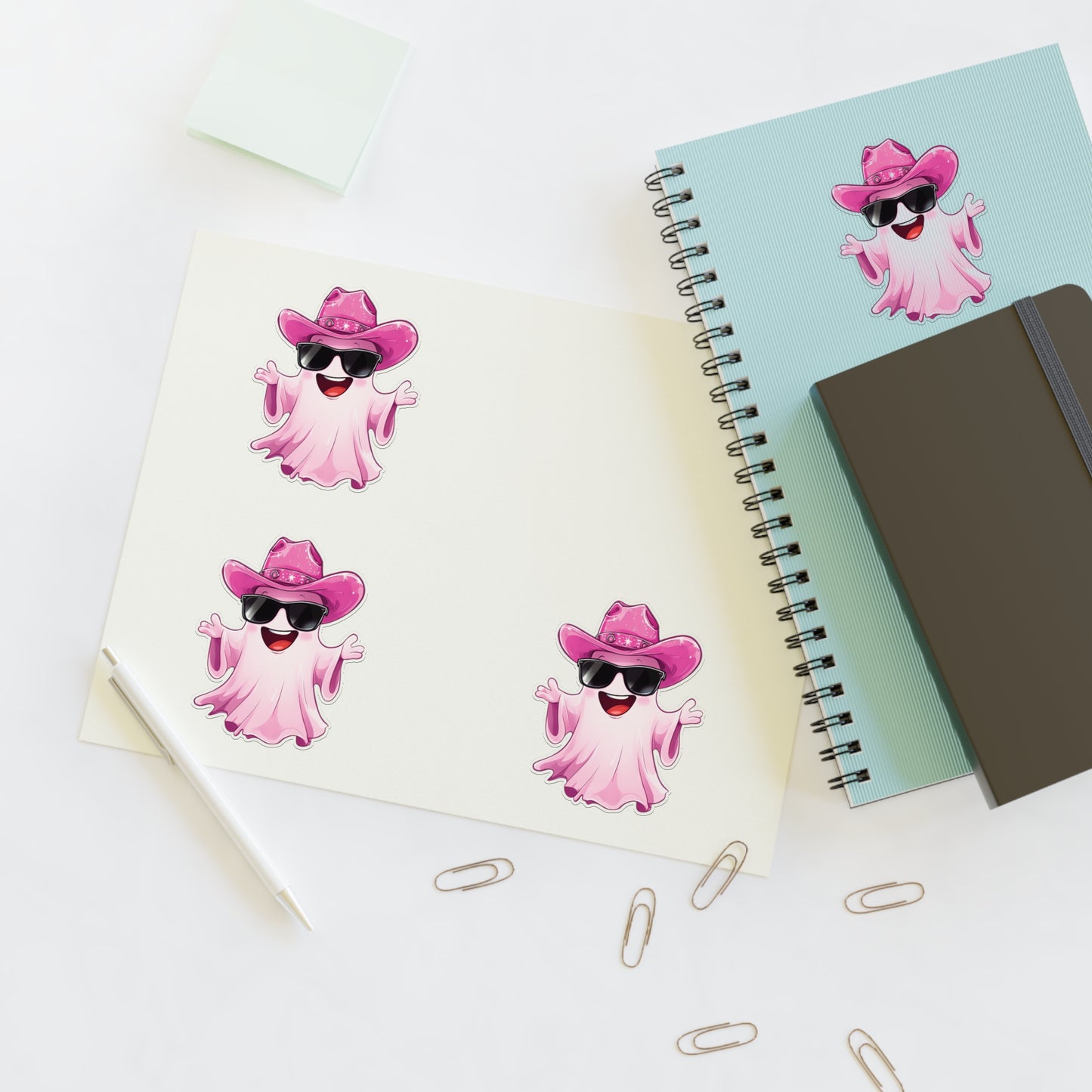 Pink Cowgirl Ghost Sticker Sheets - Funny Western Cowgirl Design, Decorative Vinyl Stickers, Laptop Decals, Planner Accessories, Scrapbook