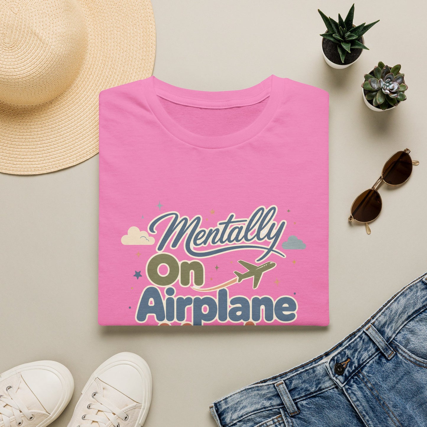 Mentally On Airplane Mode T-Shirt | Travel Plane Graphic