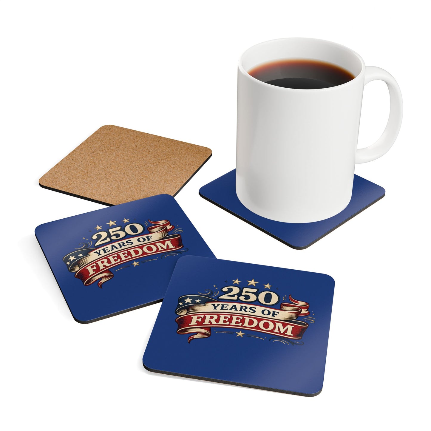 250 Years of Freedom America Anniversary Corkwood Coaster | Patriotic Americana Stars & Banner