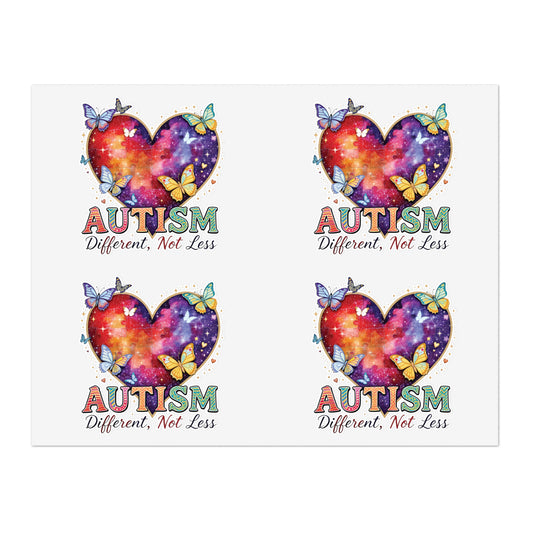 Autism Different Not Less sticker sheets | Heart puzzle butterfly design