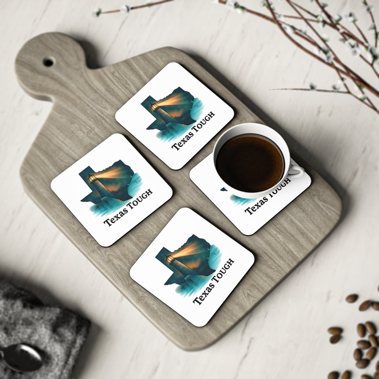 Coasters, Texas Tough Lighthouse Design, Disaster Relief Coaster Set, Lone Star State Decor, Resilient Texas Drink Coasters, Coastal Home