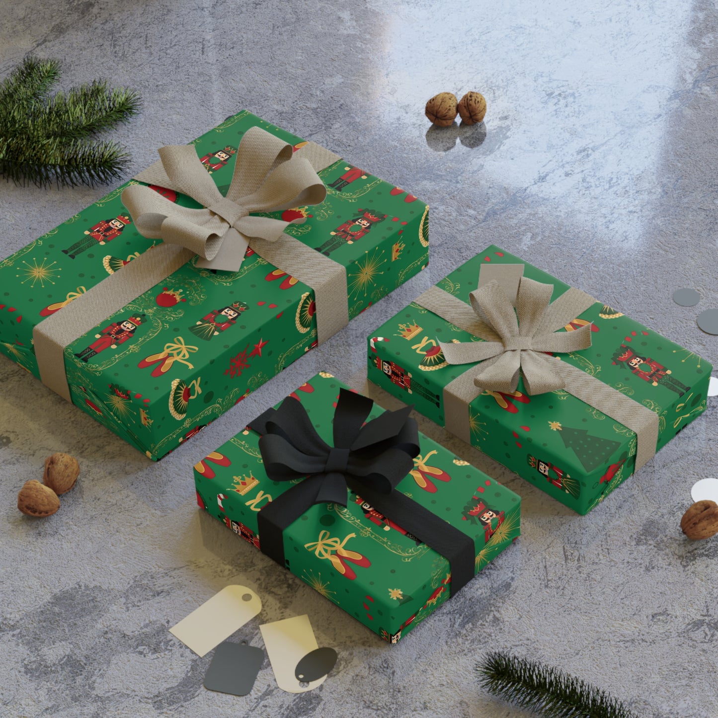 Nutcracker and Ornaments Christmas Wrapping Paper Roll | Holiday Gift Wrap