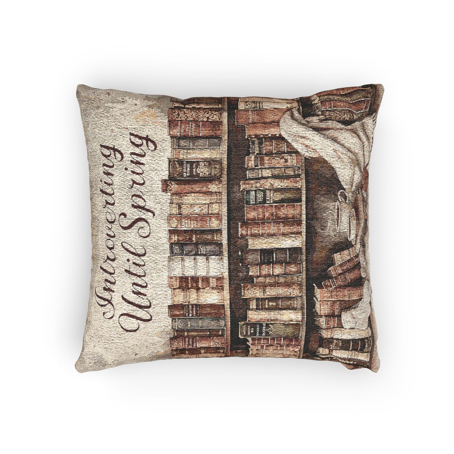 Introverting Until Spring Book Lover Woven Pillow, Literary Pillow, Reading Nook Decor, Cozy Bookworm Cushion, Quiet Reading Corner Pillow