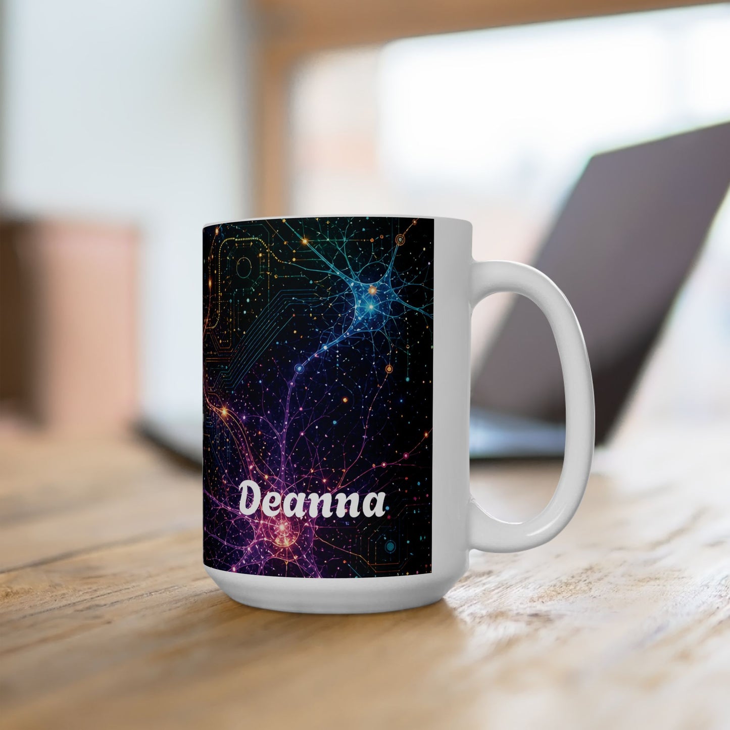 Abstract Neon Circuitry Galactic Pattern Mug | Space Tech Coffee Cup