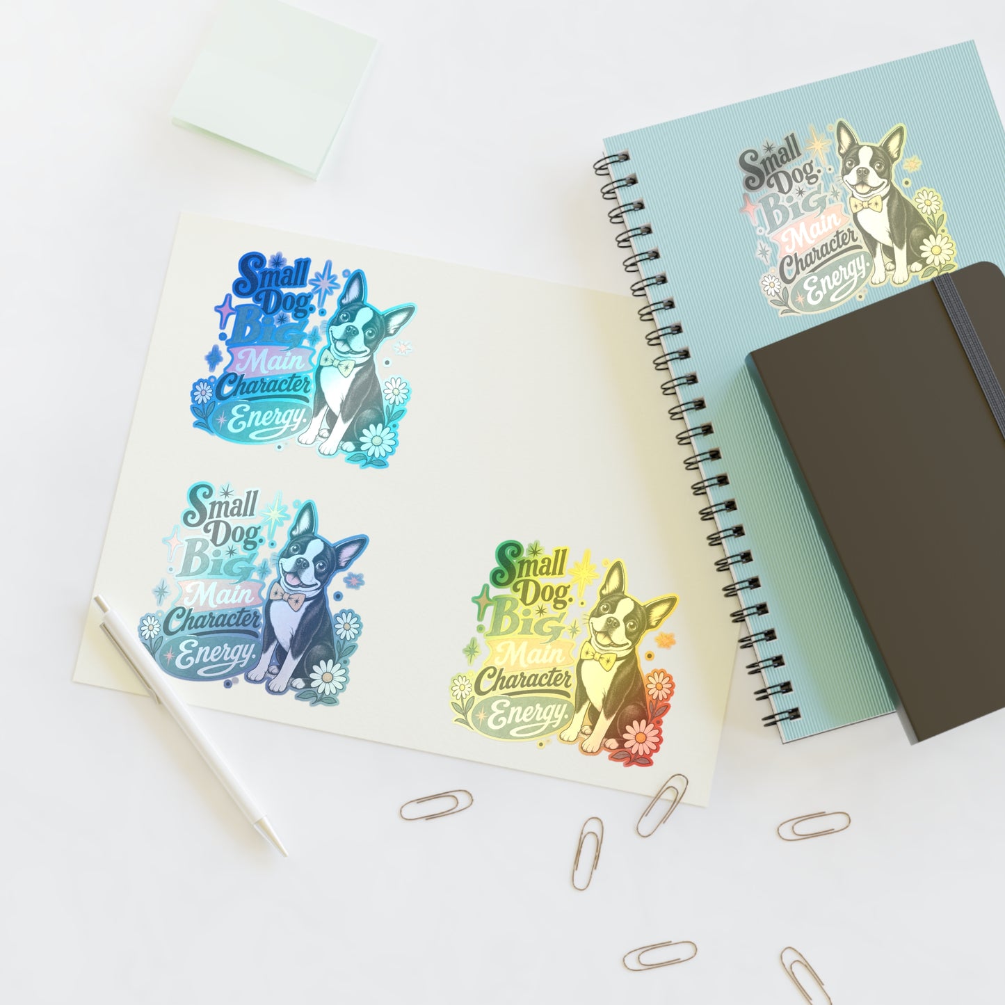 Small Dog Big Main Character Energy Sticker Sheet | Boston Terrier Sticker Set