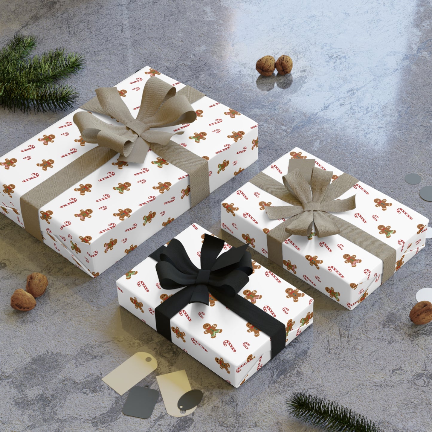 Gingerbread Cookie Pattern Gift Wrapping Paper Roll | Christmas Holiday Wrap