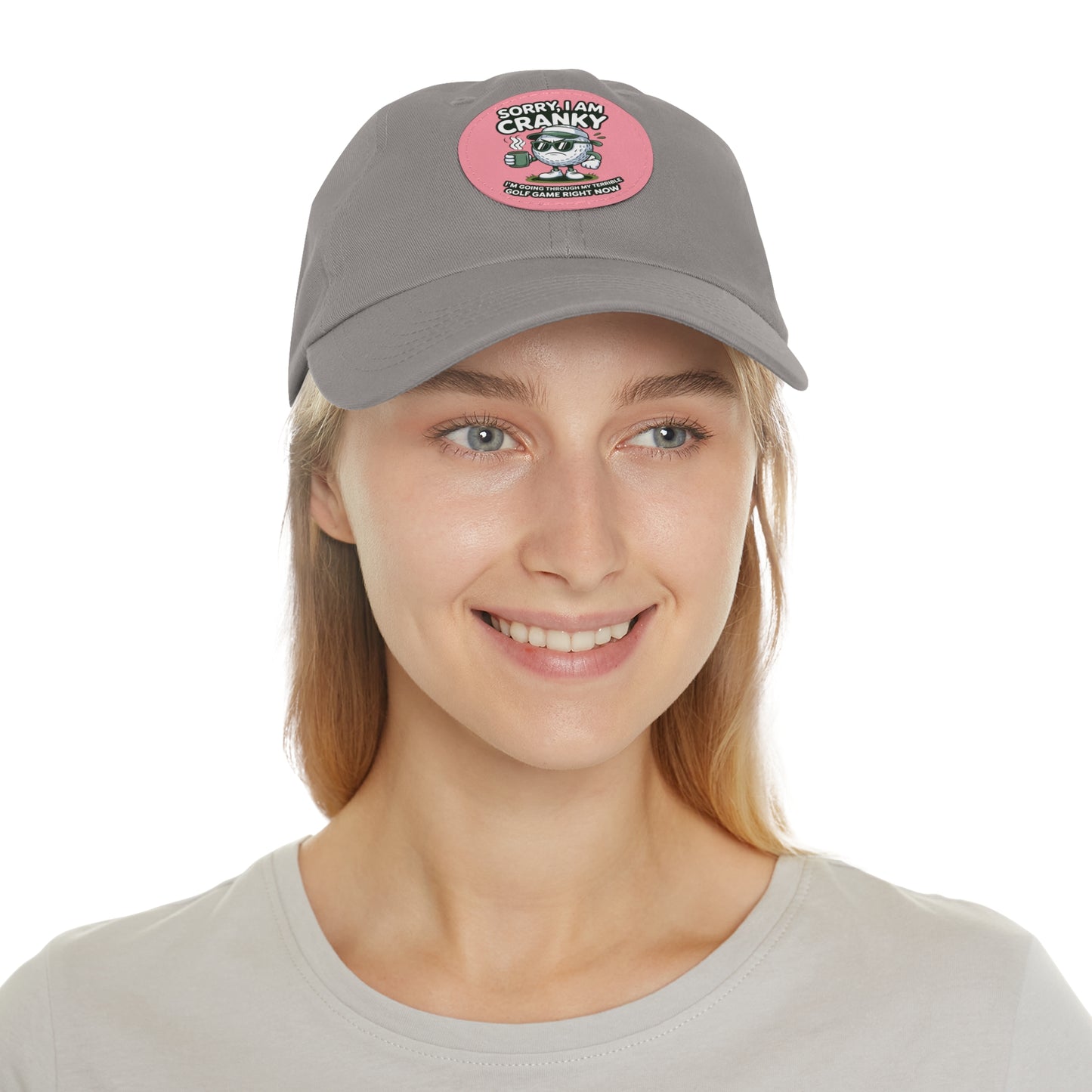 Sorry I Am Cranky golf cartoon Dad Hat | Leather Patch