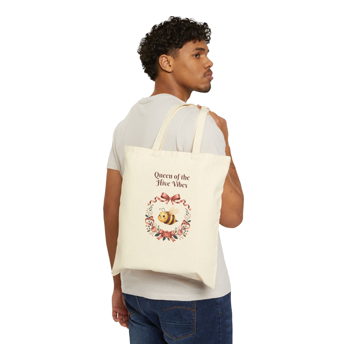 Queen of the Hive Vibes Tote Bag | Floral Bee Monogrammed Tote