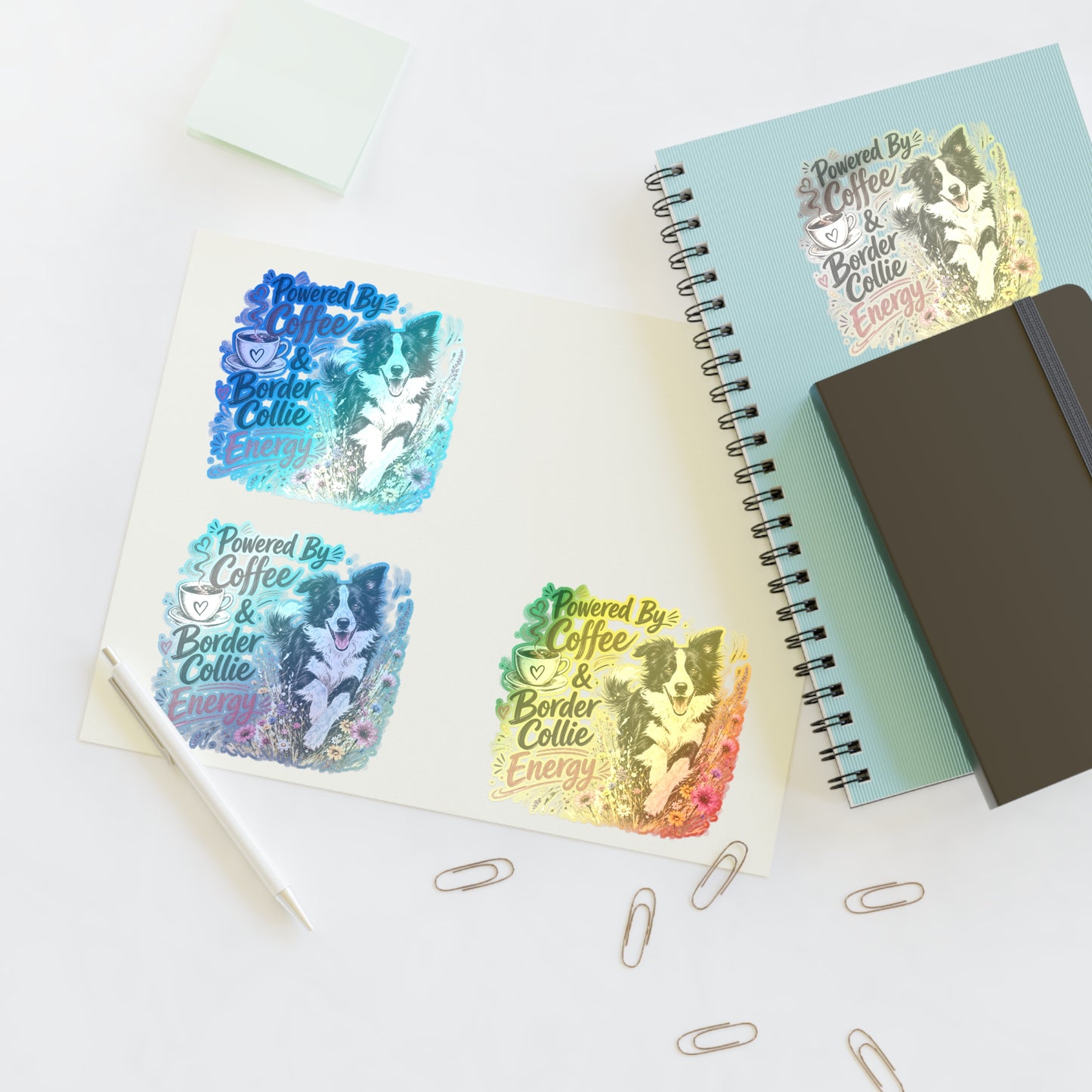 Powered by Coffee & Border Collie Energy Sticker Sheet | Dog Lover Planner Stickers