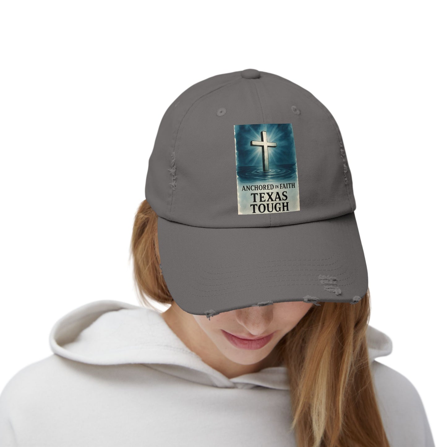 Cap, Anchored in Faith Texas Tough Distressed Hat, Unisex Baseball Cap, Texas Strength Tragedy Gift, Faithful Gift, Inspirational Headwear,