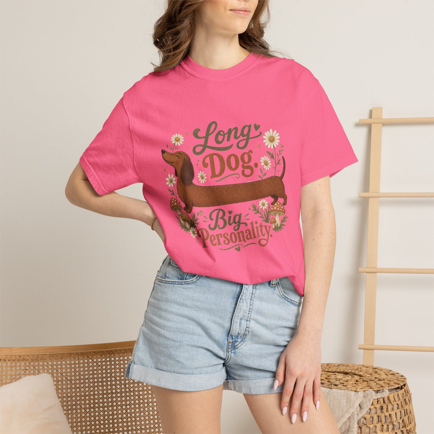 Long Dog Big Personality Dachshund T-shirt | Cute Sausage Dog Floral Design