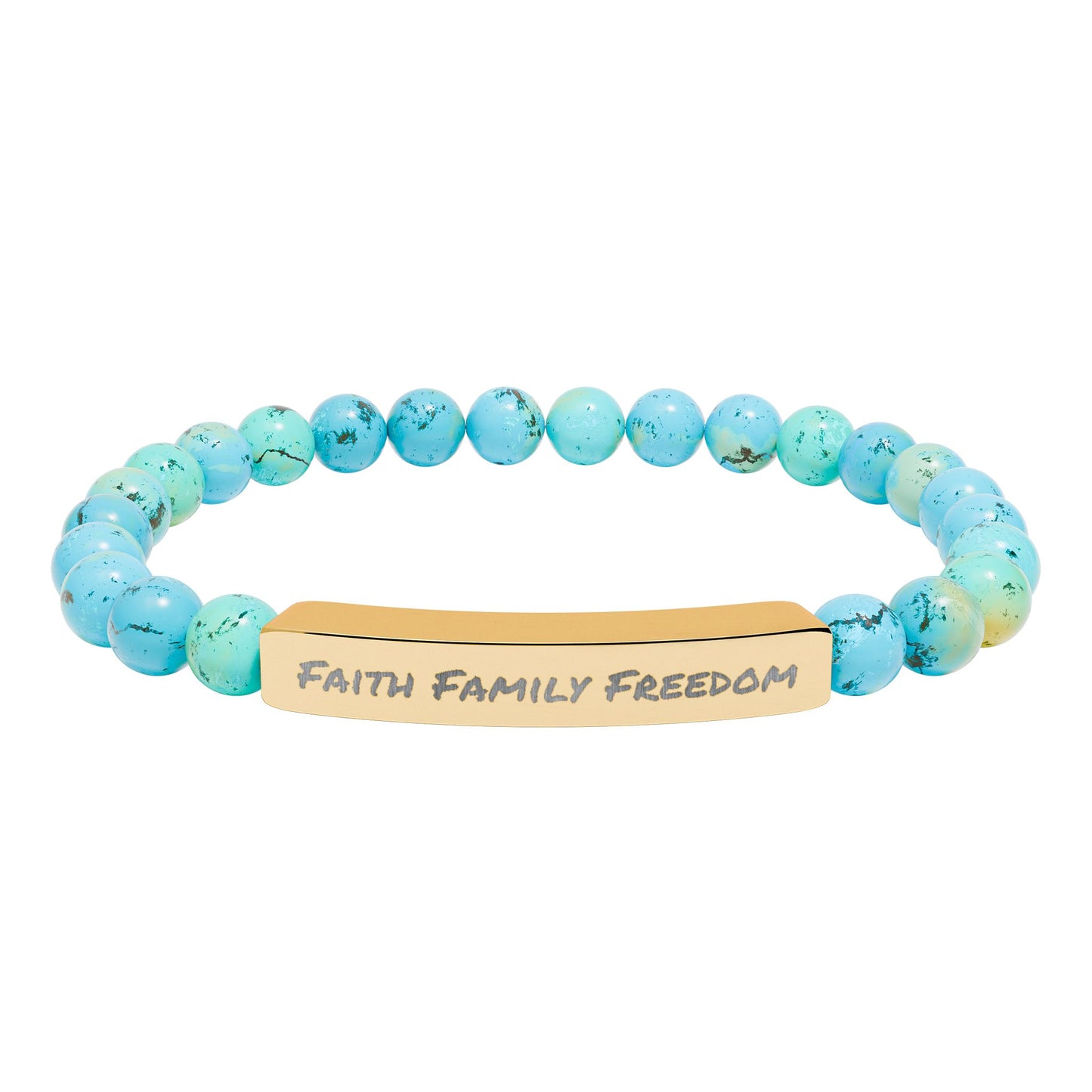 Faith Family Freedom Stone Bar Bracelet | Engraved Beaded Bracelet
