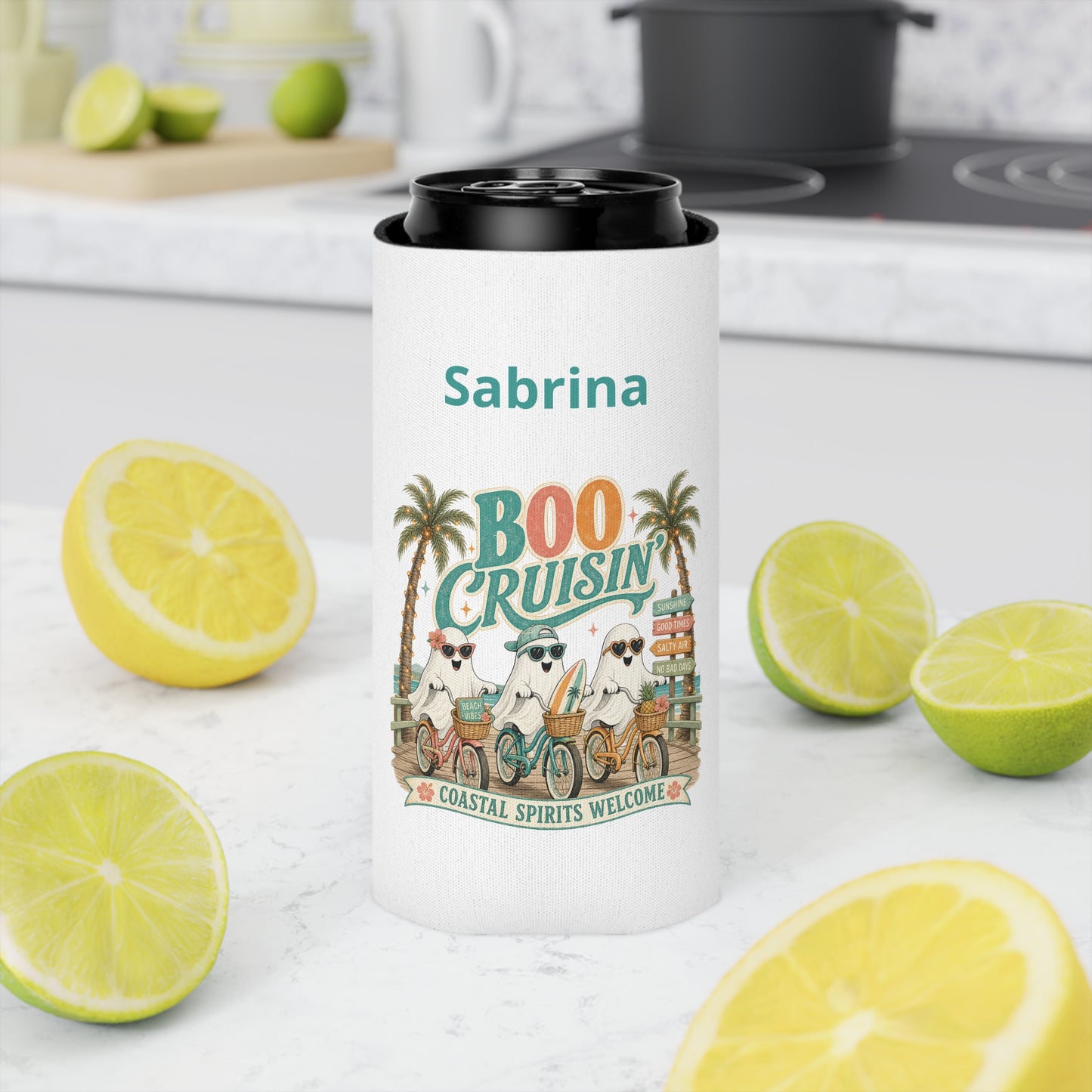 Boo Cruisin' Ghosts Can Cooler | Halloween Coastal Spirits