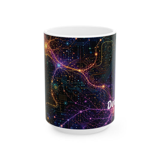 Abstract Neon Circuitry Galactic Pattern Mug | Space Tech Coffee Cup
