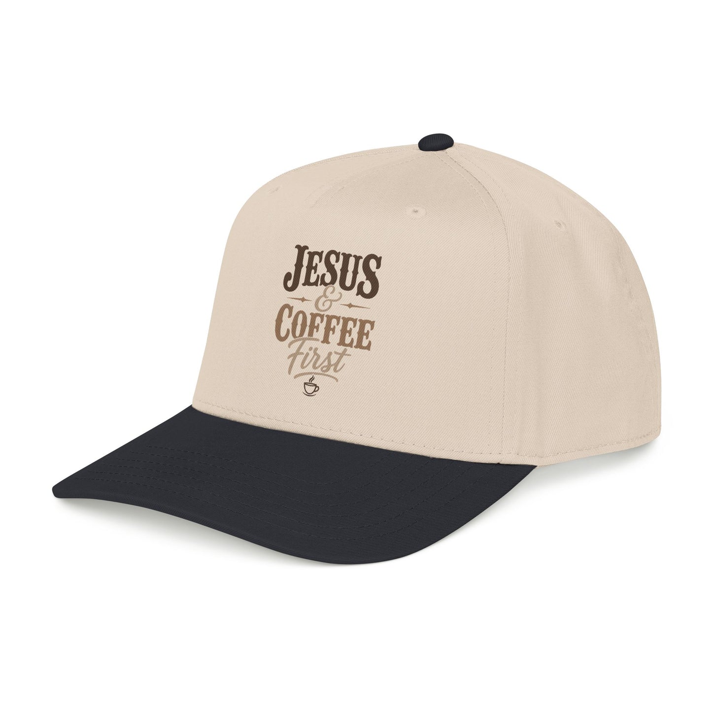 Jesus & Coffee First Mid Profile Baseball Cap | Christian Script Logo