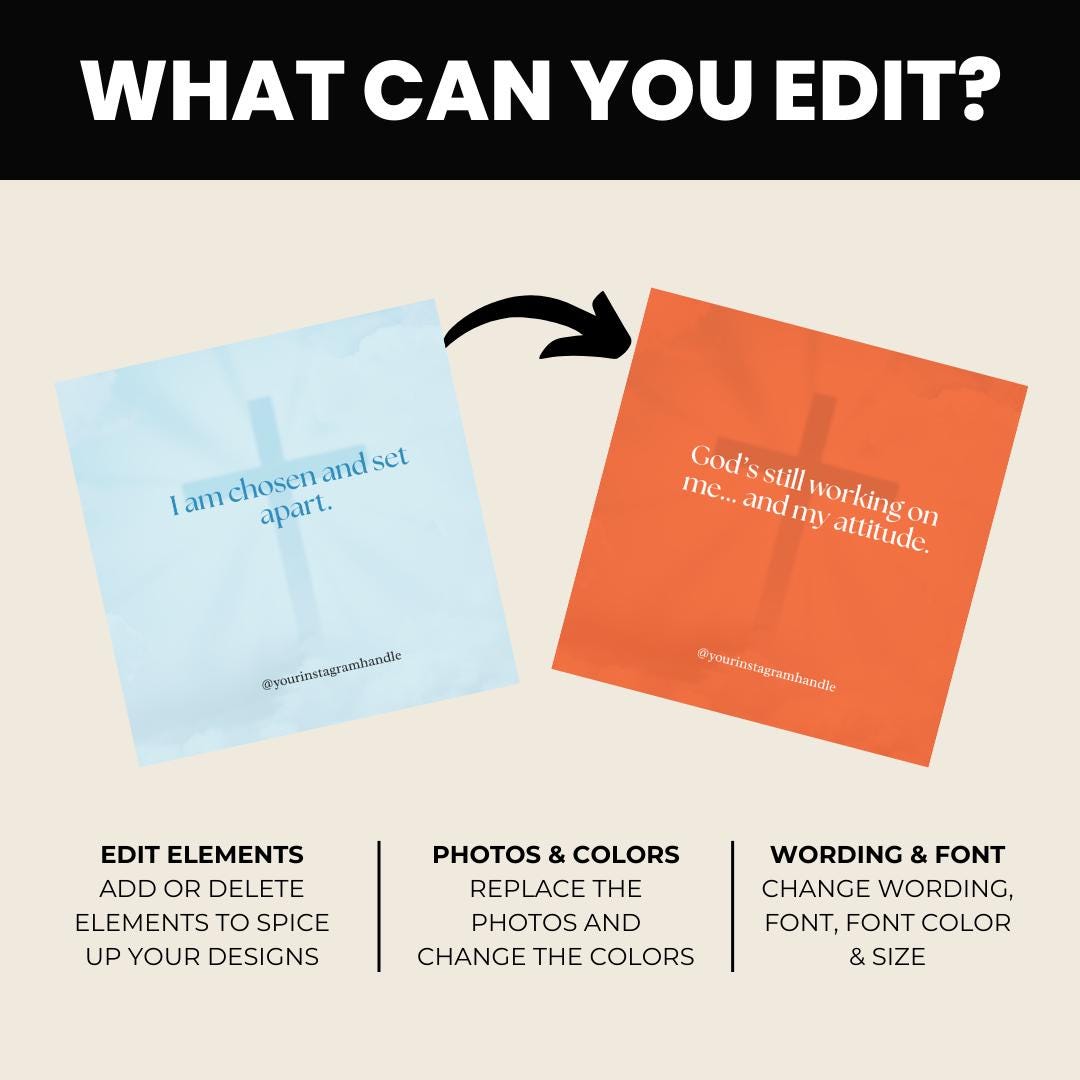 90 Christian Quote Templates: Inspirational Social Media Posts (Canva Digital Download)