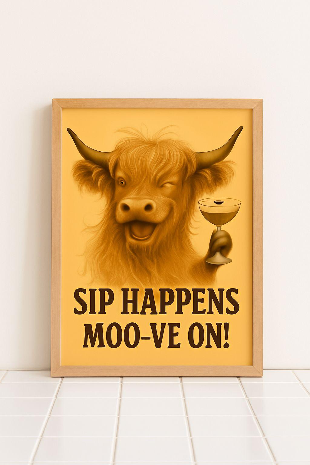 Highland Cow Espresso Martini Art Print: Trendy Bar Decor (Digital Download)