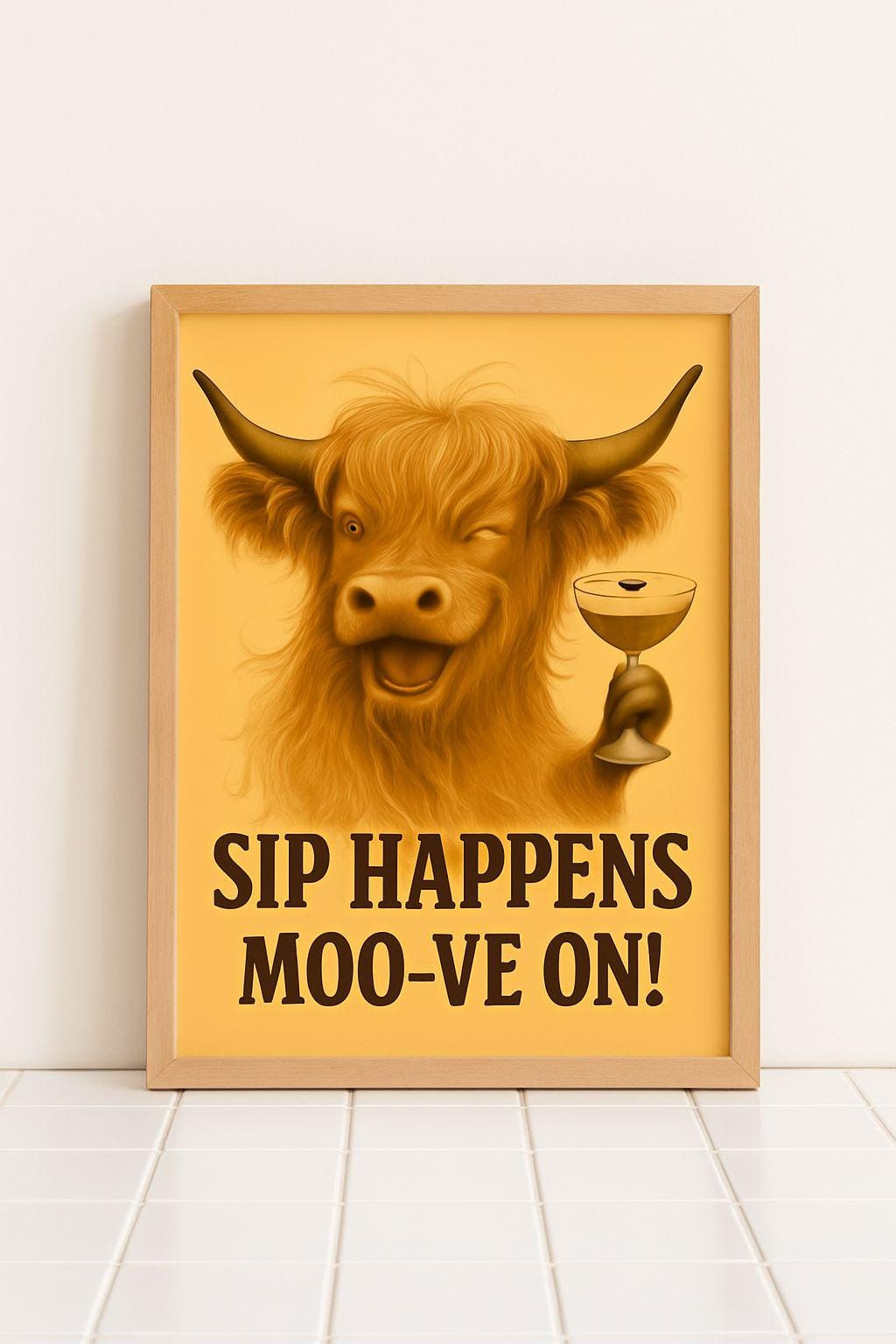 Highland Cow Espresso Martini Art Print: Trendy Bar Decor (Digital Download)