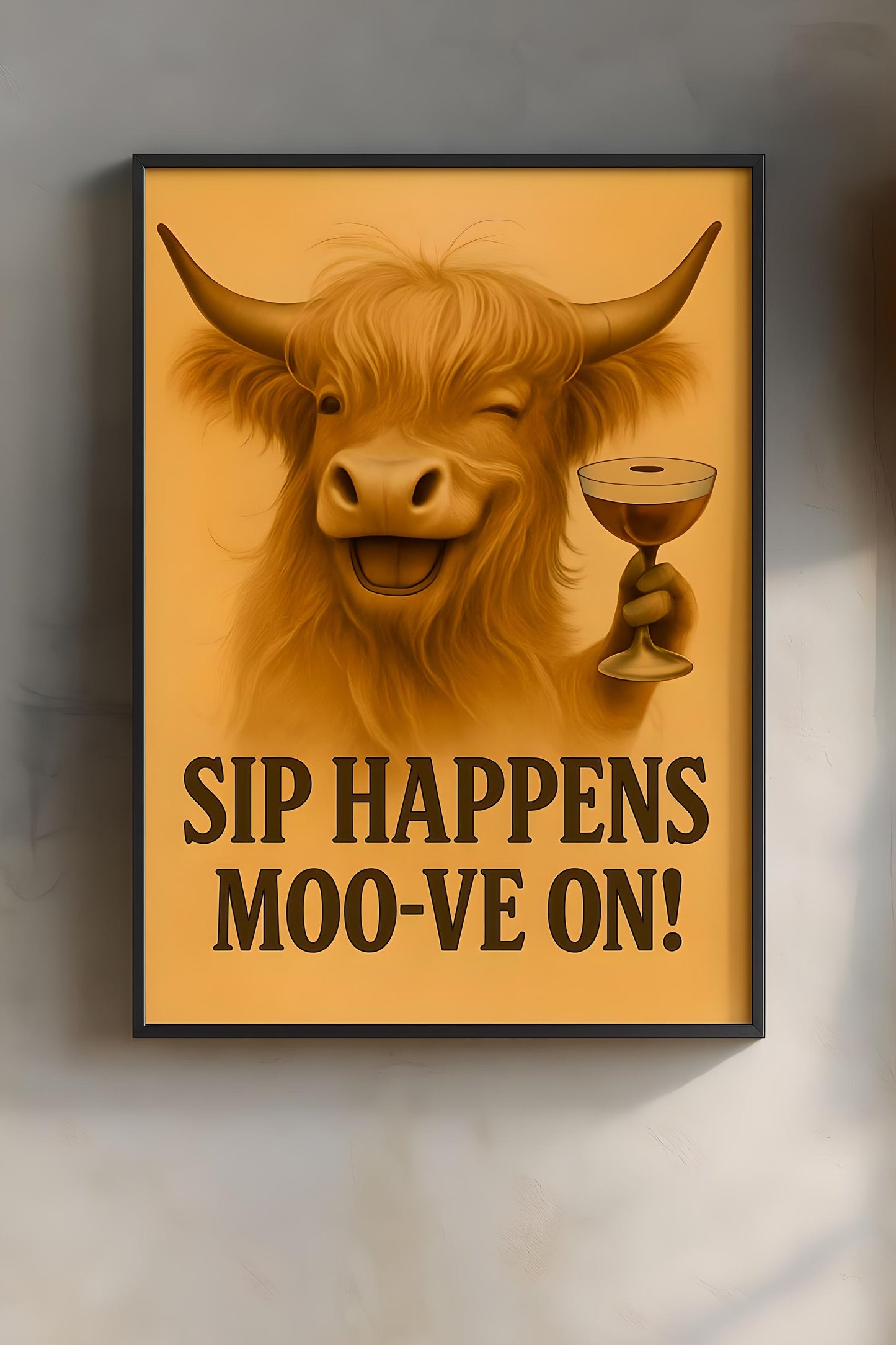Highland Cow Espresso Martini Art Print: Trendy Bar Decor (Digital Download)