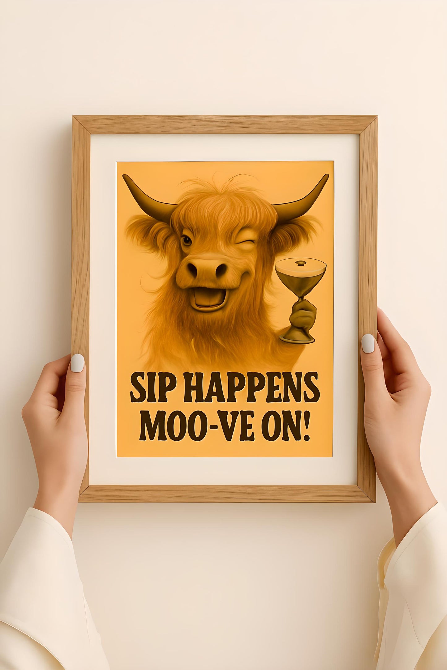 Highland Cow Espresso Martini Art Print: Trendy Bar Decor (Digital Download)