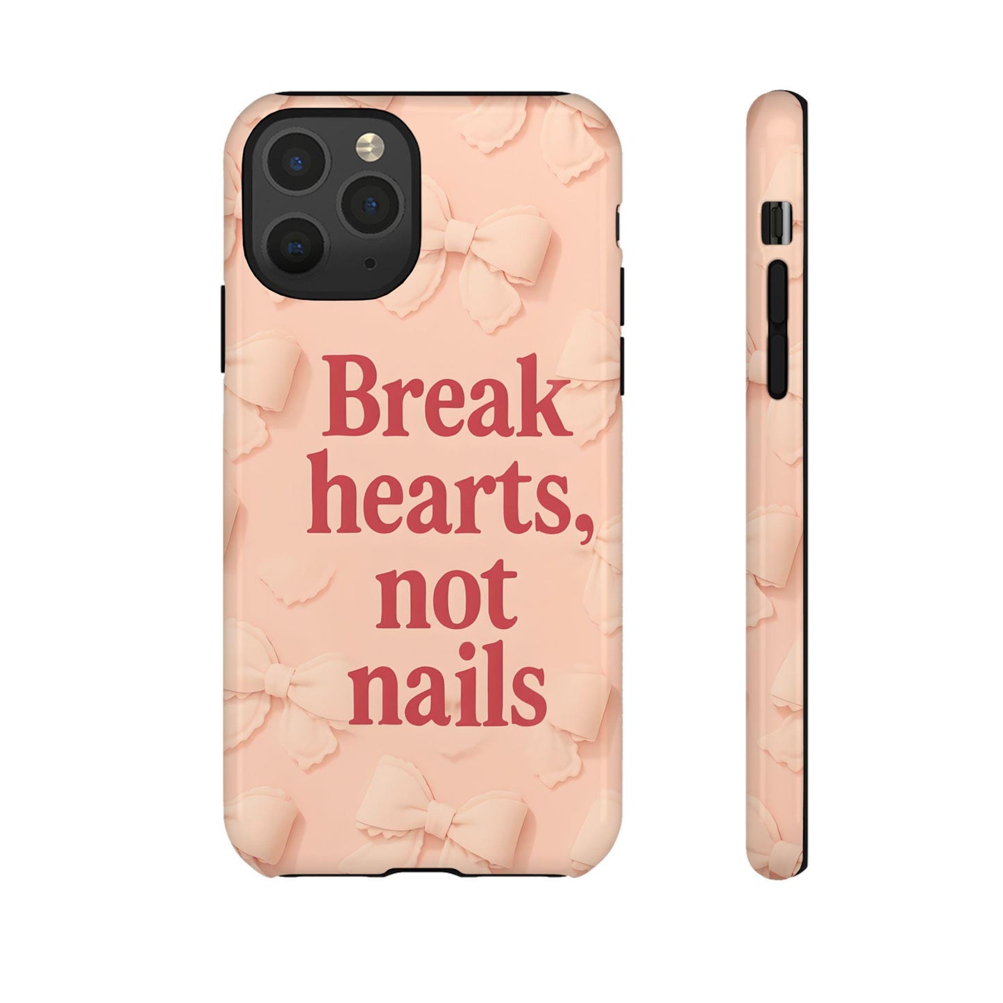 Break Hearts Not Nails Phone Case: Pink Bows, Protective Cover