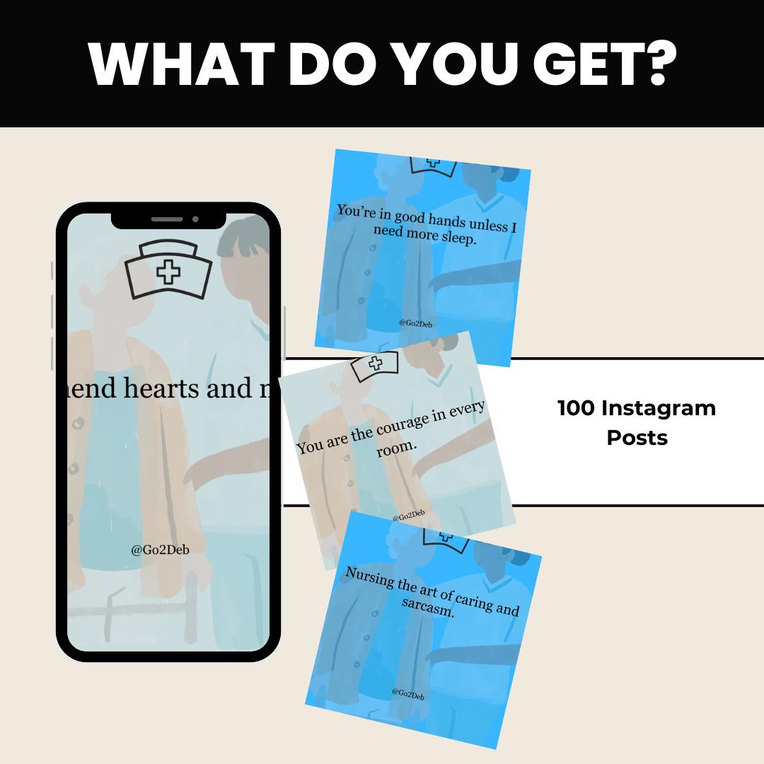 100 Nurses Instagram Quote Templates Canva, Social Media Quotes, Instagram Motivational Post Templates Humor