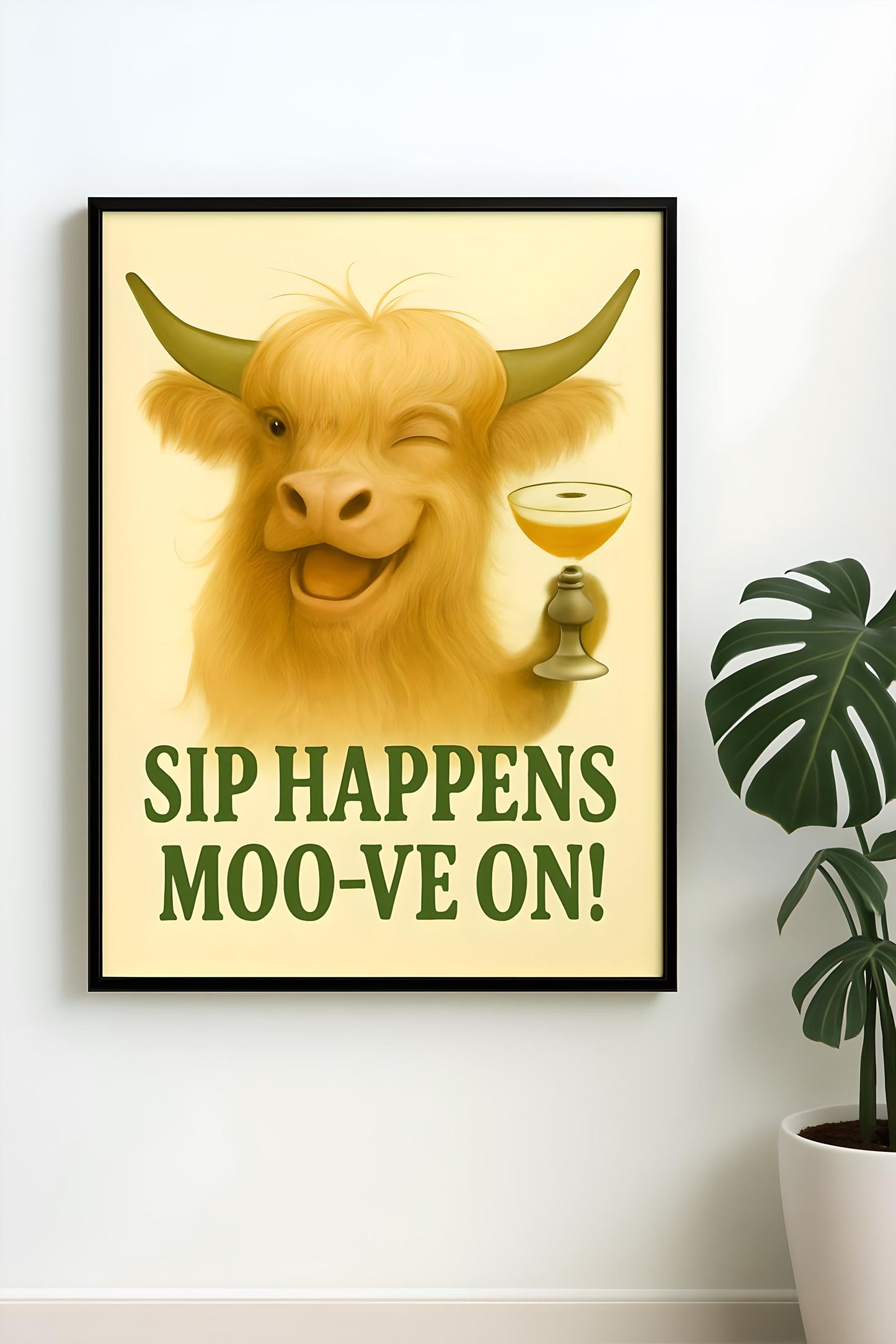 Highland Cow Espresso Martini Print: Trendy Bar Decor (Digital Download)