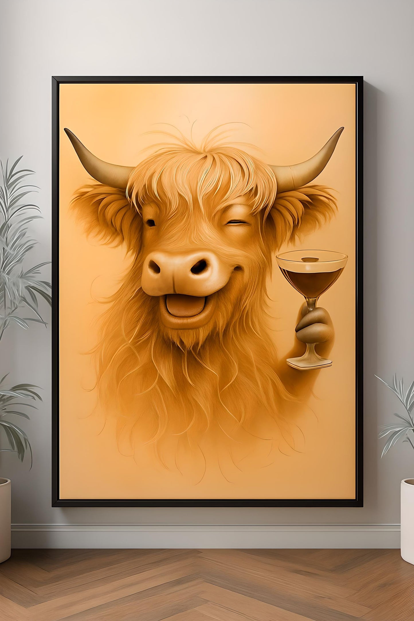 Highland Cow Espresso Martini Cocktail Art Print (Digital Download)