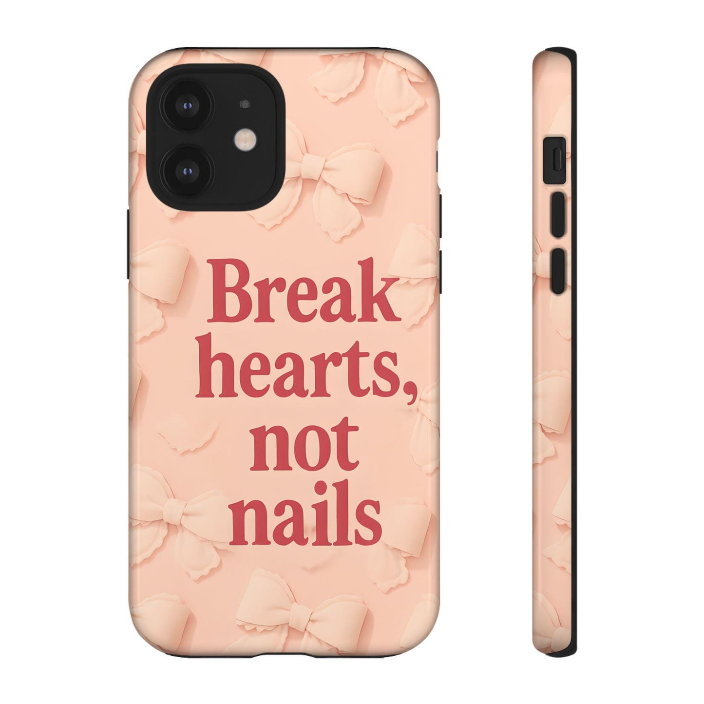 Break Hearts Not Nails Phone Case: Pink Bows, Protective Cover