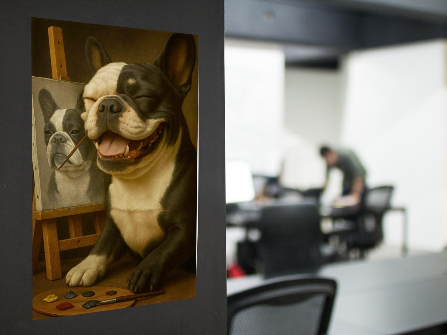 Funny Bulldog Artist PNG: Dog Painting Clipart (Digital Download