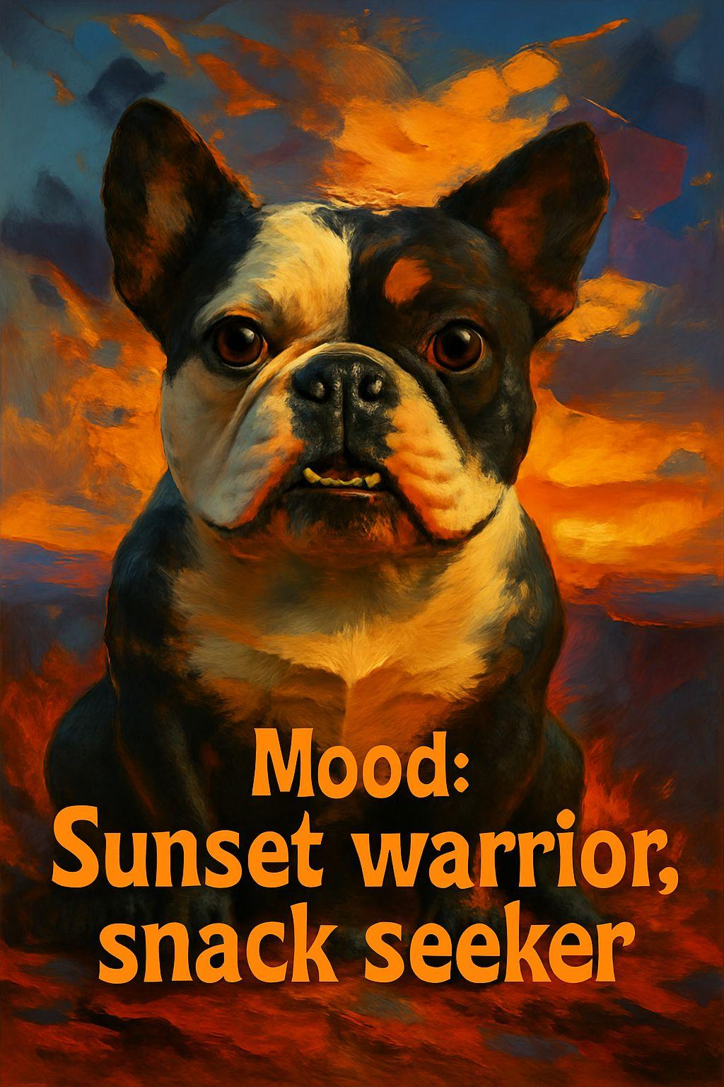 English Bulldog Sunset Art | Funny Dog Wall Print | "Snack Seeker" Digital Download