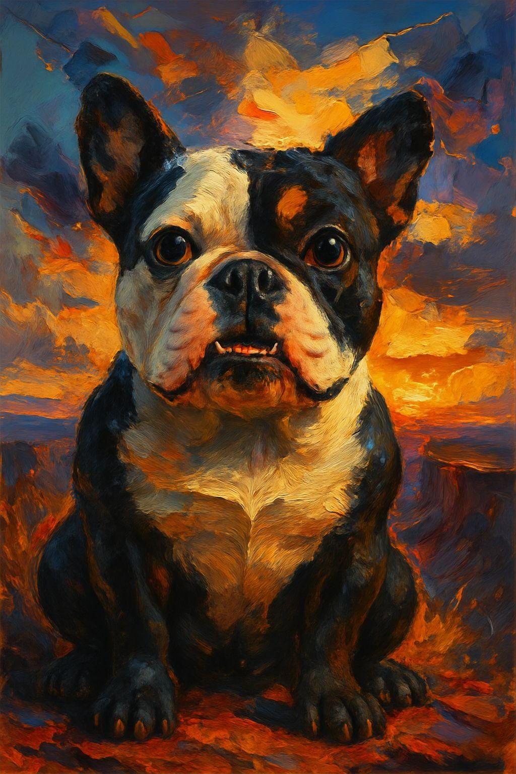 English Bulldog Sunset Art | Funny Dog Wall Print | "Snack Seeker" Digital Download