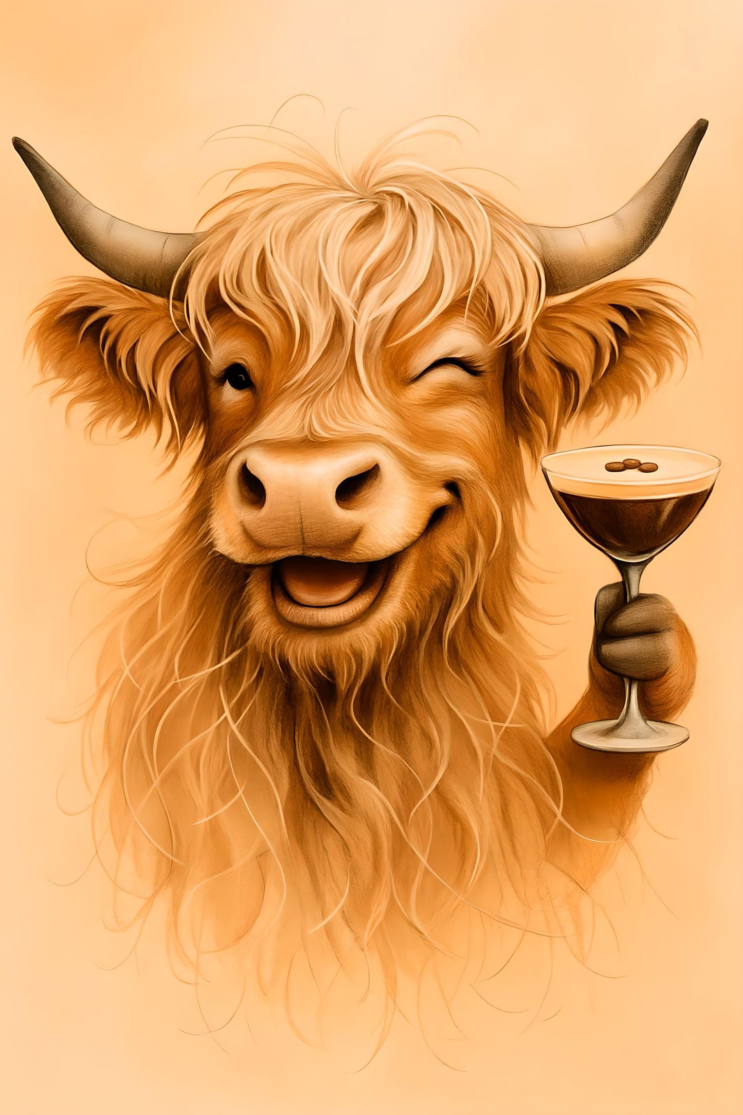 Highland Cow Espresso Martini Cocktail Art Print (Digital Download)