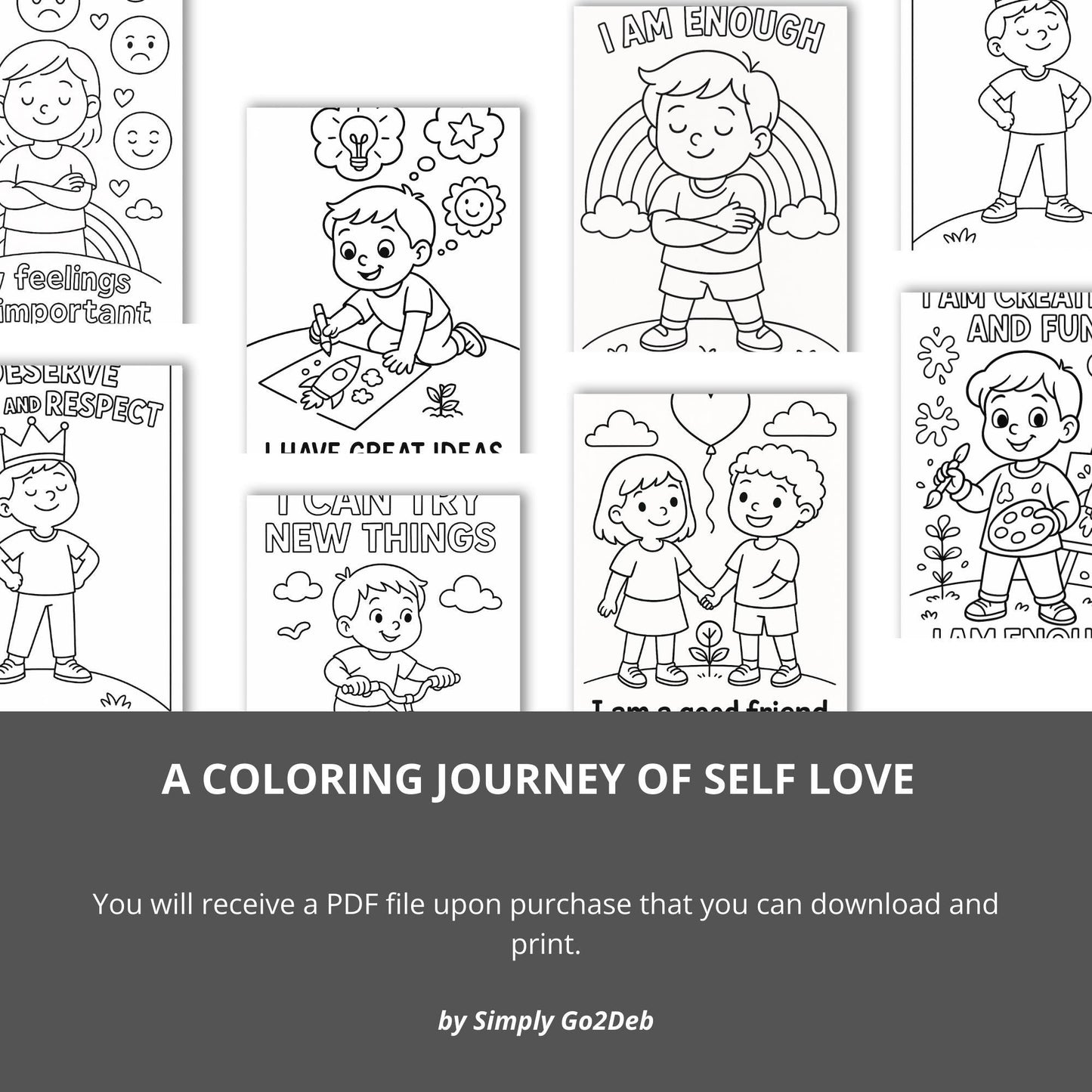 Self Love Coloring Book: Positive Affirmations for Kids (PDF Digital Download)