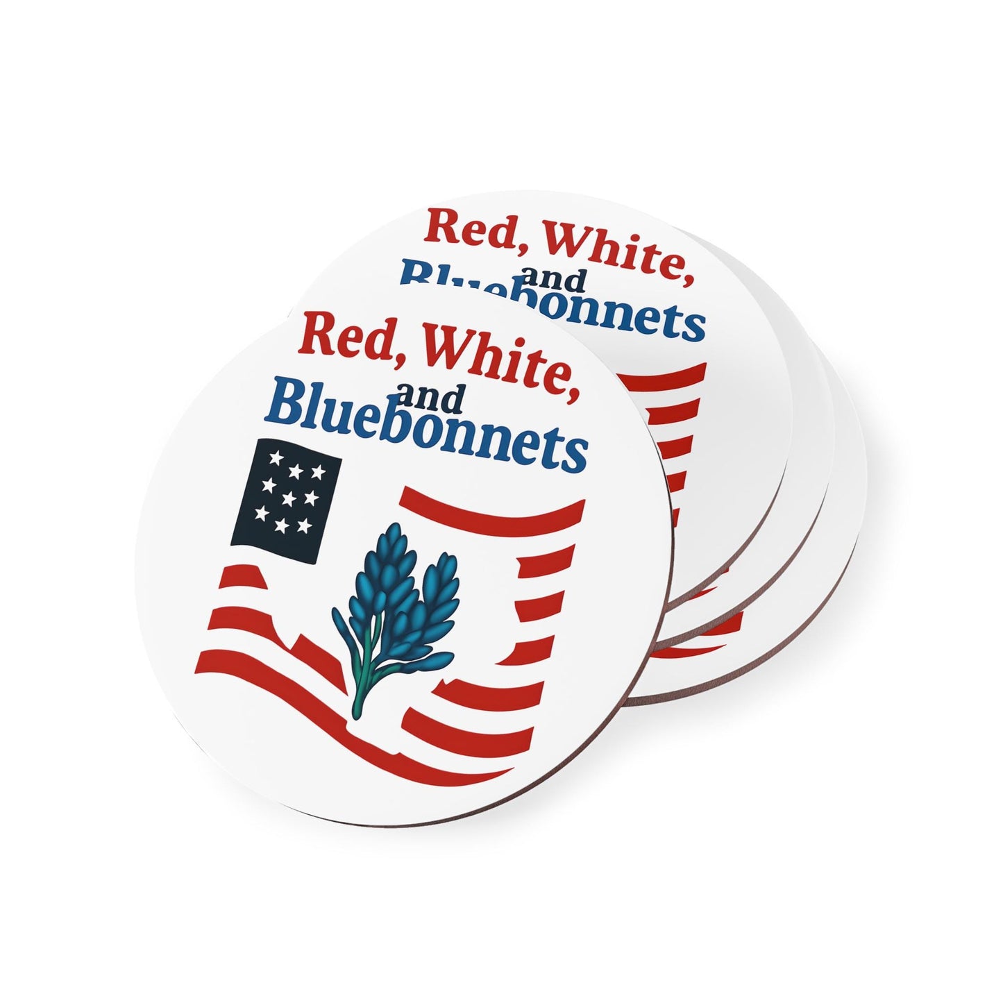 Patriotic Coasters, Independence Day Drink Coasters, Red White Bluebonnets Texas Theme Coasters, USA Flag Coaster Set, July 4th Decor
