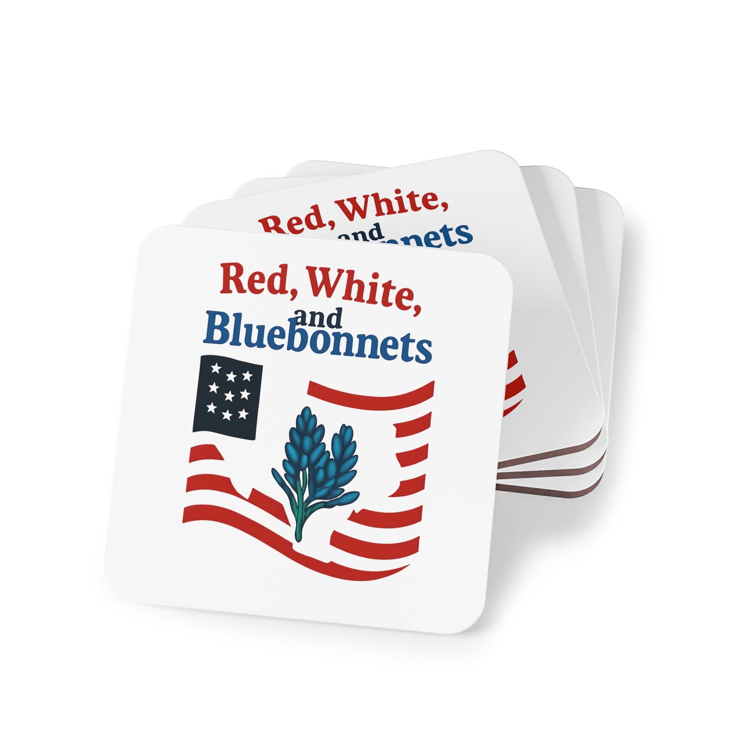 Patriotic Coasters, Independence Day Drink Coasters, Red White Bluebonnets Texas Theme Coasters, USA Flag Coaster Set, July 4th Decor