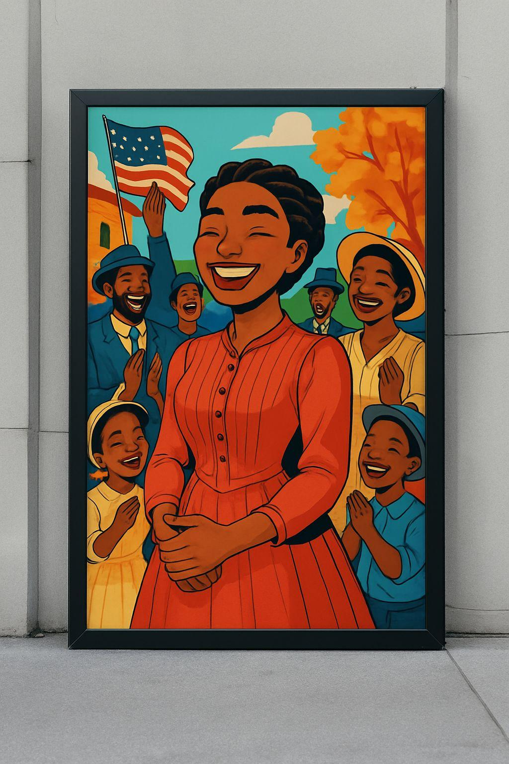Juneteenth Cartoon Art | Kids Black History Poster | Joyful Emancipation Printable | Classroom Wall Decor