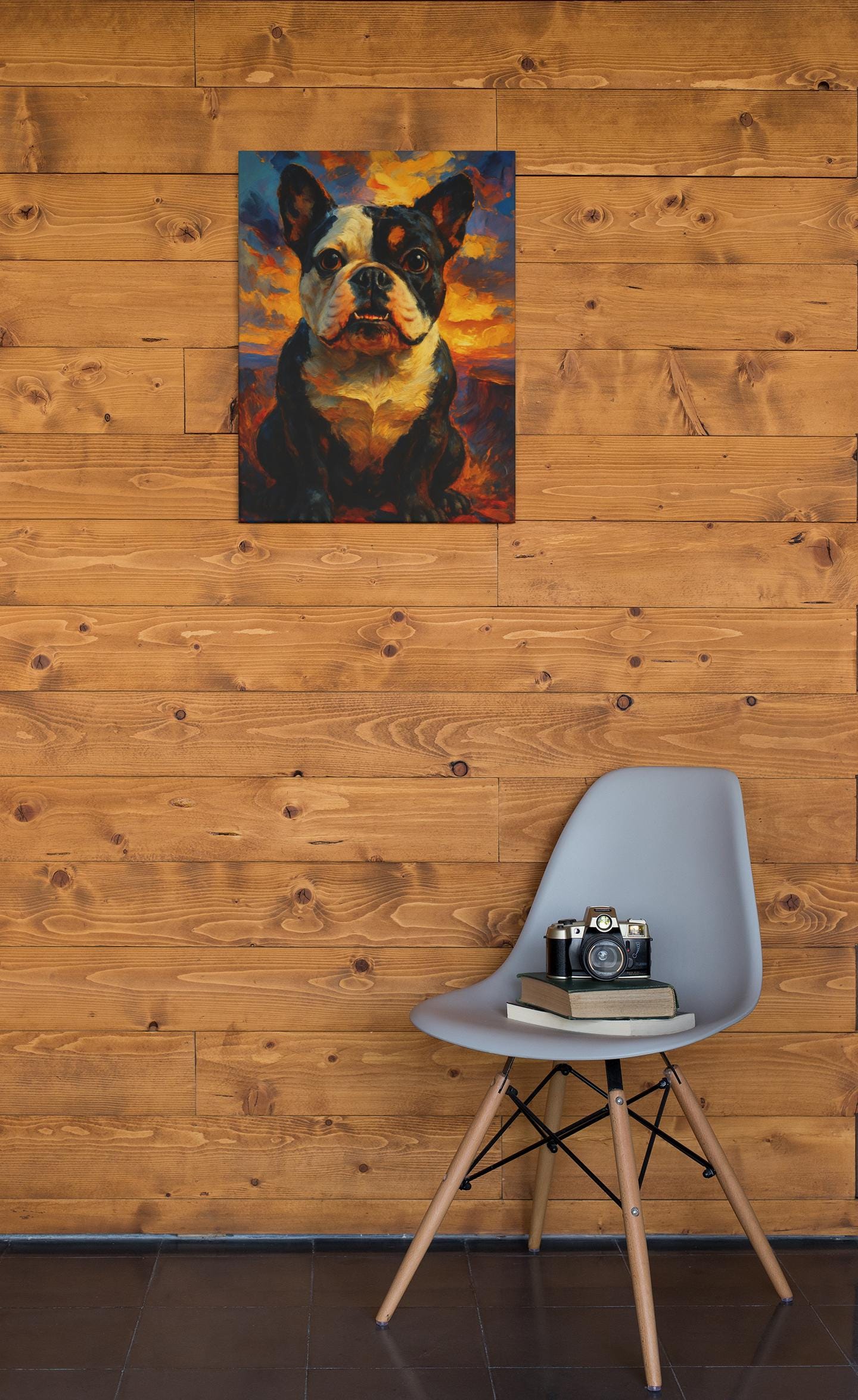 English Bulldog Sunset Art | Funny Dog Wall Print | "Snack Seeker" Digital Download
