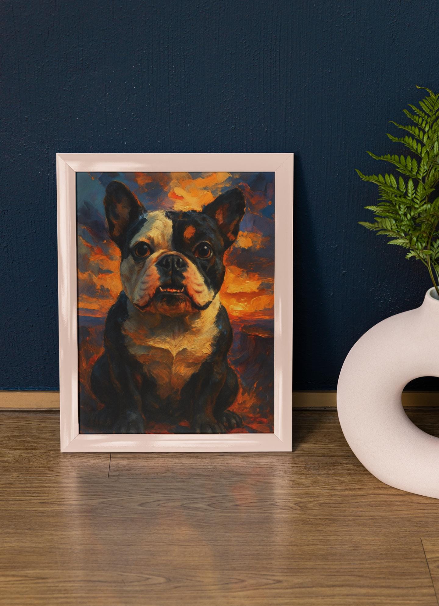 English Bulldog Sunset Art | Funny Dog Wall Print | "Snack Seeker" Digital Download