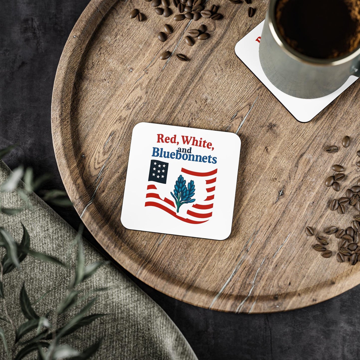 Patriotic Coasters, Independence Day Drink Coasters, Red White Bluebonnets Texas Theme Coasters, USA Flag Coaster Set, July 4th Decor