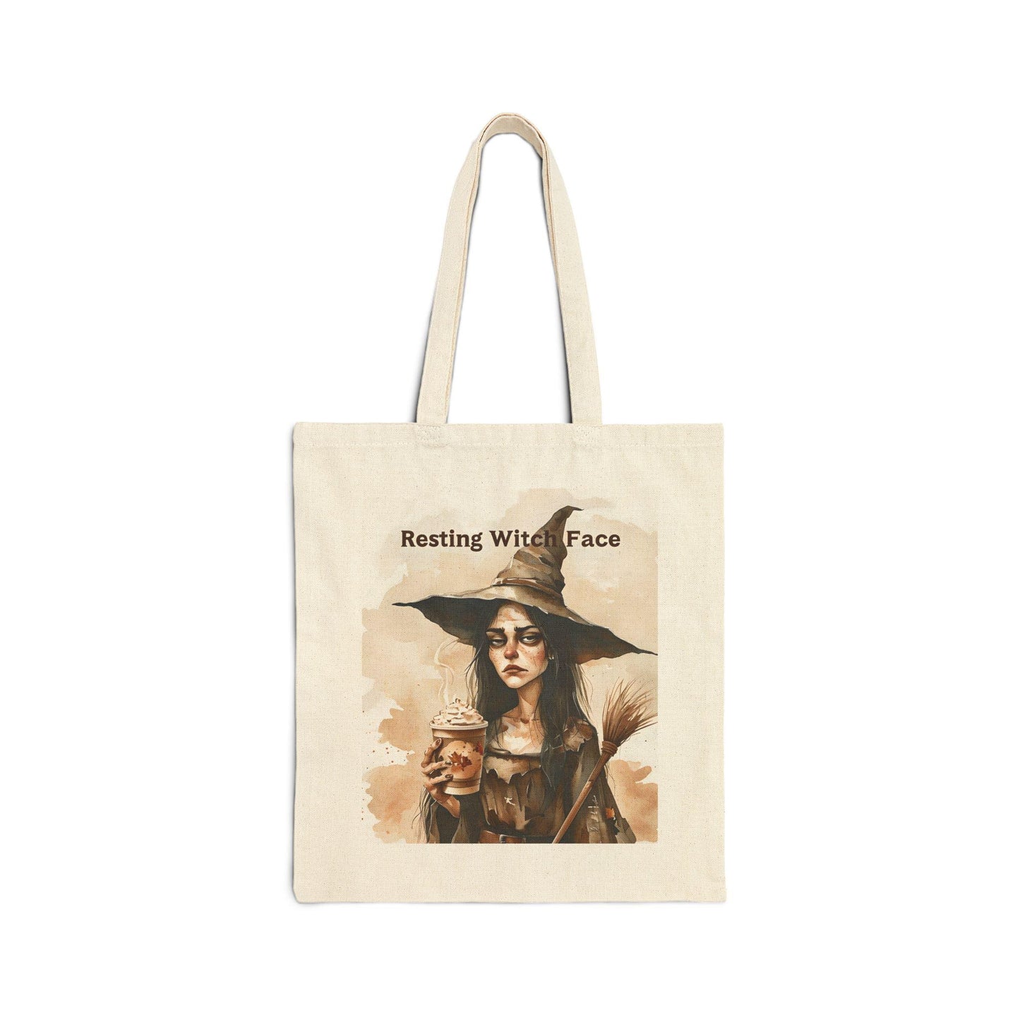 Resting Witch Face Tote Bag: Halloween Cotton Canvas Carryall
