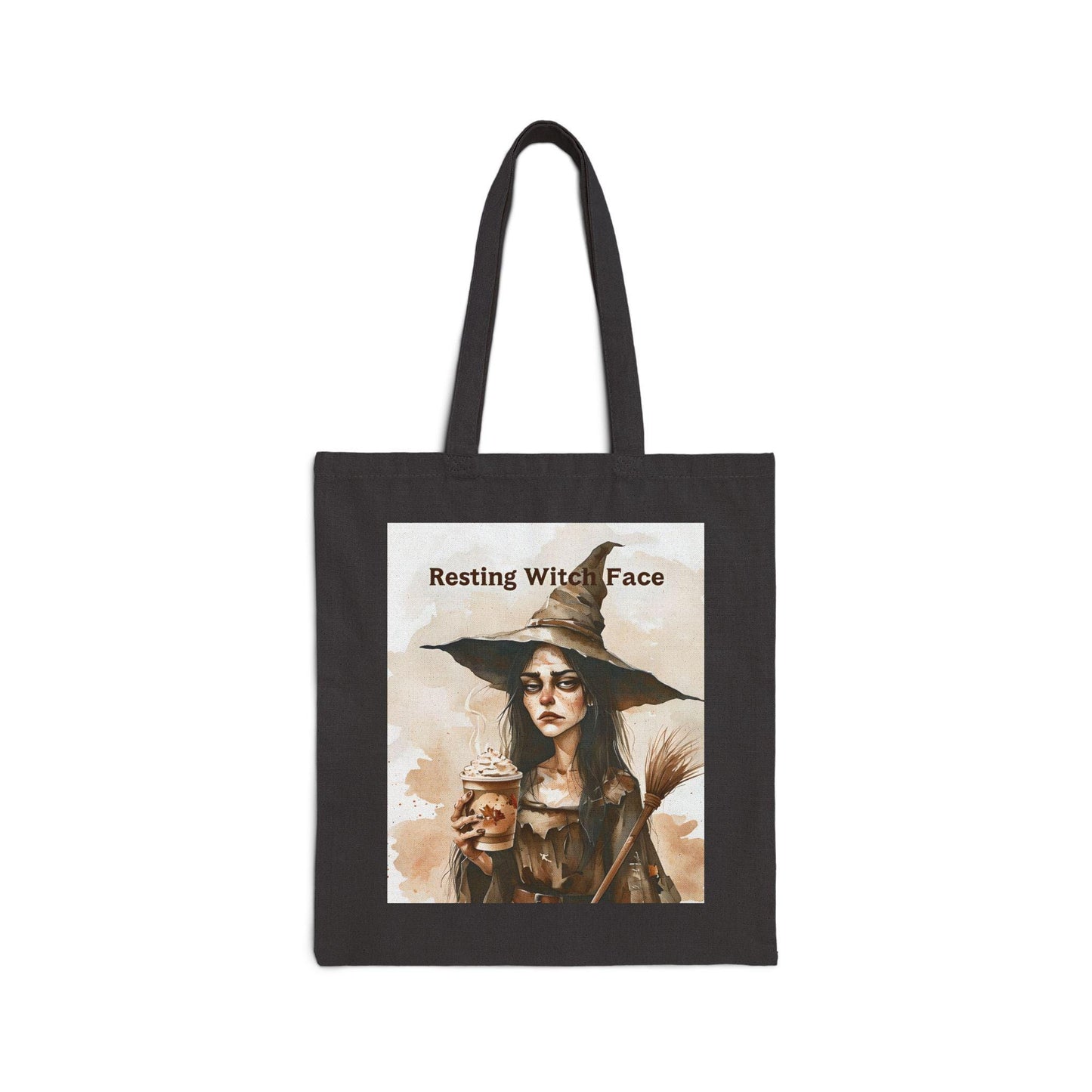 Resting Witch Face Tote Bag: Halloween Cotton Canvas Carryall