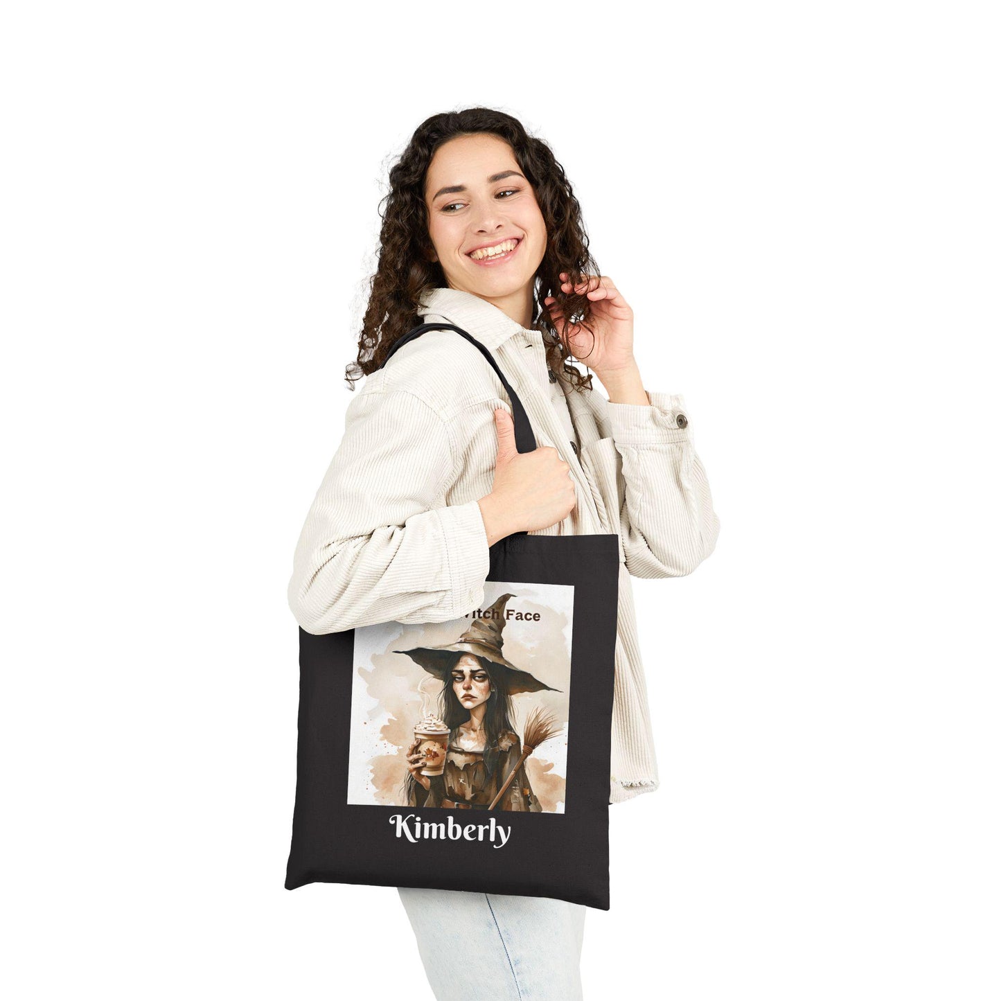 Resting Witch Face Tote Bag: Halloween Cotton Canvas Carryall