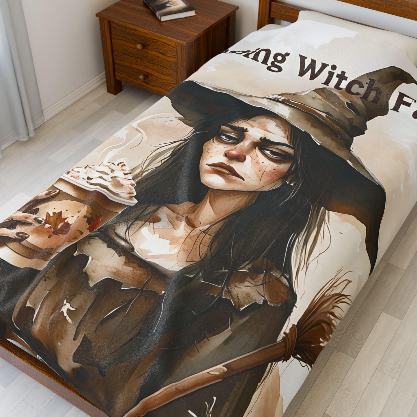 Resting Witch Face Plush Blanket: Gothic Halloween Throw